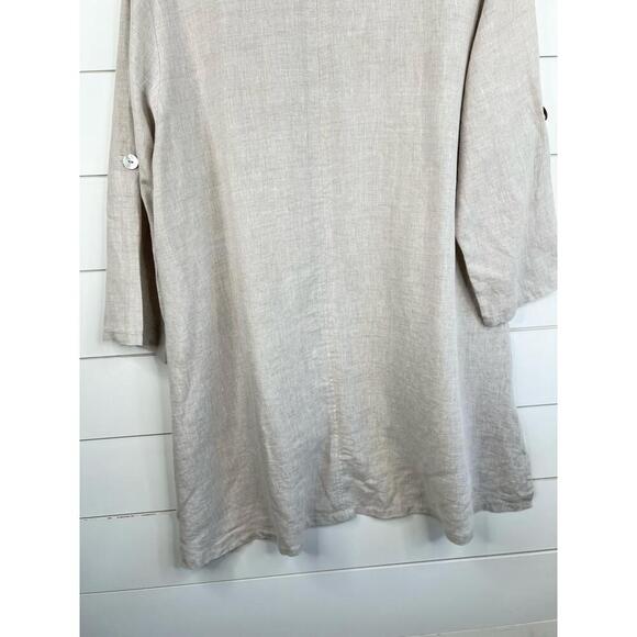 Ali Miles Cowl Neck 3/4 Sleeve Linen Top Oversized with Pockets Beige Size M - Picture 9 of 13